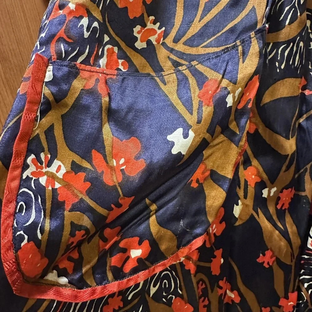 Vintage Wrap Silky Satin Robe Dressing Gown Floral Kimono Maxi Bell Sleeve 80s